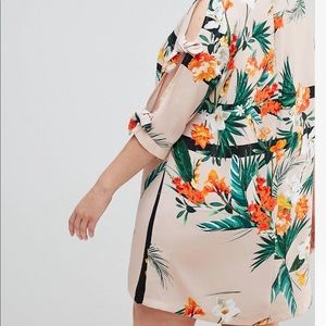 Tie Sleeve Tropical Print Dress